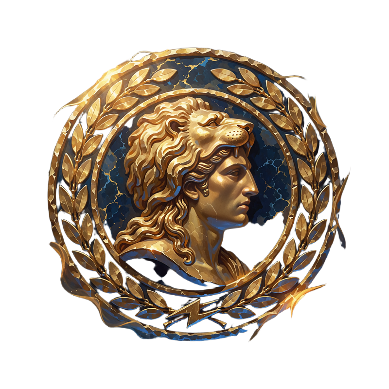 Emblemat Hercules Casino: złoty profil herosa w sk&oacute;rze lwa w wieńcu laurowym
